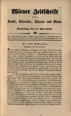 Wiener Zeitschrift für Kunst, Literatur, Theater und Mode Donnerstag 11. Juni 1840