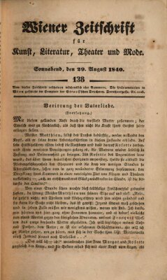Wiener Zeitschrift für Kunst, Literatur, Theater und Mode Samstag 29. August 1840