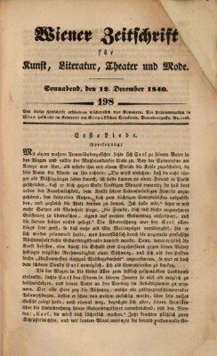 Wiener Zeitschrift für Kunst, Literatur, Theater und Mode Samstag 12. Dezember 1840