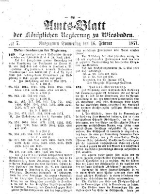 Amtsblatt der Regierung in Wiesbaden (Herzoglich-nassauisches allgemeines Intelligenzblatt) Donnerstag 16. Februar 1871
