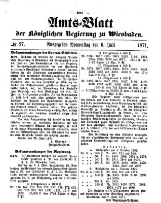 Amtsblatt der Regierung in Wiesbaden (Herzoglich-nassauisches allgemeines Intelligenzblatt) Donnerstag 6. Juli 1871