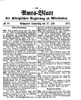 Amtsblatt der Regierung in Wiesbaden (Herzoglich-nassauisches allgemeines Intelligenzblatt) Donnerstag 27. Juli 1871