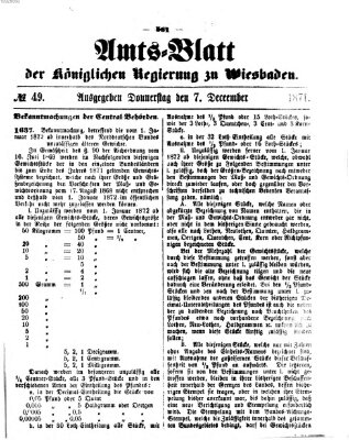 Amtsblatt der Regierung in Wiesbaden (Herzoglich-nassauisches allgemeines Intelligenzblatt) Donnerstag 7. Dezember 1871