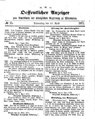 Amtsblatt der Regierung in Wiesbaden (Herzoglich-nassauisches allgemeines Intelligenzblatt) Donnerstag 13. April 1871