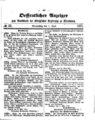 Amtsblatt der Regierung in Wiesbaden (Herzoglich-nassauisches allgemeines Intelligenzblatt) Donnerstag 1. Juni 1871
