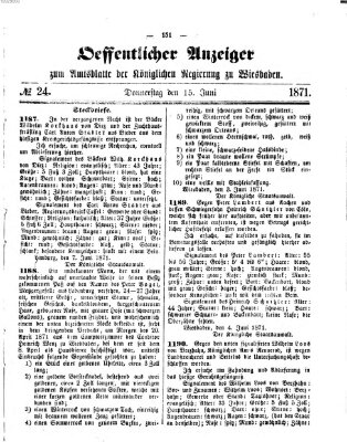 Amtsblatt der Regierung in Wiesbaden (Herzoglich-nassauisches allgemeines Intelligenzblatt) Donnerstag 15. Juni 1871