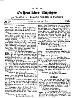 Amtsblatt der Regierung in Wiesbaden (Herzoglich-nassauisches allgemeines Intelligenzblatt) Donnerstag 22. Juni 1871