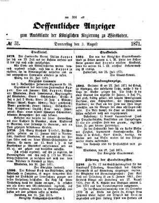 Amtsblatt der Regierung in Wiesbaden (Herzoglich-nassauisches allgemeines Intelligenzblatt) Donnerstag 3. August 1871