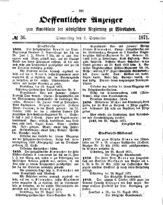 Amtsblatt der Regierung in Wiesbaden (Herzoglich-nassauisches allgemeines Intelligenzblatt) Donnerstag 7. September 1871