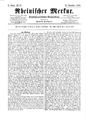 Rheinischer Merkur (Deutscher Merkur) Sonntag 24. Dezember 1871