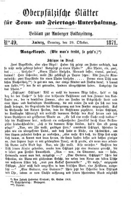 Oberpfälzische Blätter für Sonn- und Feiertags-Unterhaltung (Amberger Volks-Zeitung für Stadt und Land) Sonntag 29. Oktober 1871