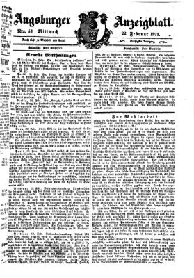 Augsburger Anzeigeblatt Mittwoch 22. Februar 1871