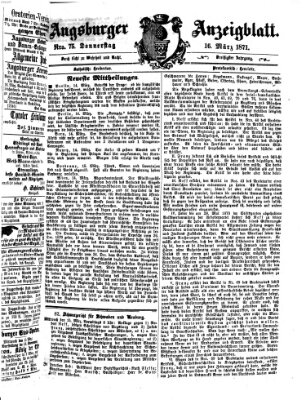 Augsburger Anzeigeblatt Donnerstag 16. März 1871