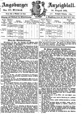 Augsburger Anzeigeblatt Mittwoch 30. August 1871