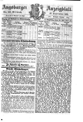 Augsburger Anzeigeblatt Mittwoch 27. September 1871