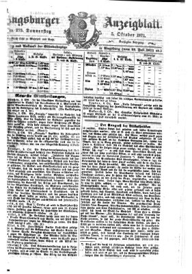 Augsburger Anzeigeblatt Donnerstag 5. Oktober 1871