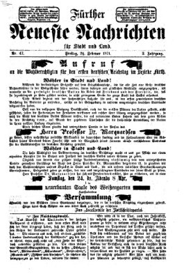 Fürther neueste Nachrichten für Stadt und Land (Fürther Abendzeitung) Freitag 24. Februar 1871