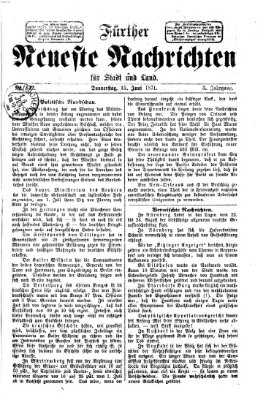 Fürther neueste Nachrichten für Stadt und Land (Fürther Abendzeitung) Donnerstag 15. Juni 1871
