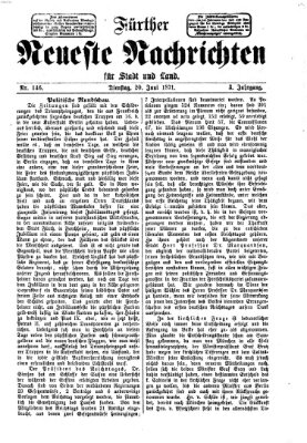 Fürther neueste Nachrichten für Stadt und Land (Fürther Abendzeitung) Dienstag 20. Juni 1871