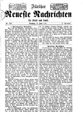 Fürther neueste Nachrichten für Stadt und Land (Fürther Abendzeitung) Dienstag 27. Juni 1871