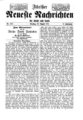 Fürther neueste Nachrichten für Stadt und Land (Fürther Abendzeitung) Dienstag 29. August 1871