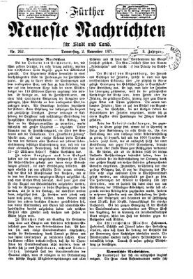 Fürther neueste Nachrichten für Stadt und Land (Fürther Abendzeitung) Donnerstag 2. November 1871