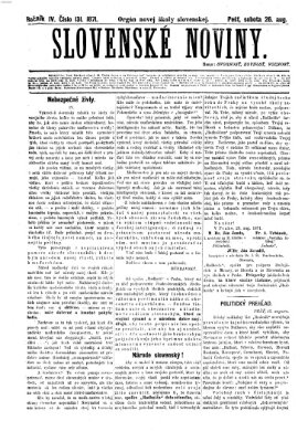Slovenské noviny Samstag 26. August 1871