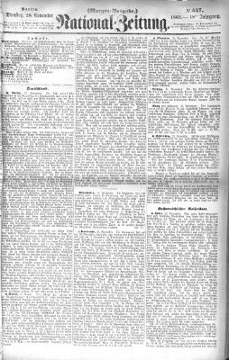 Nationalzeitung Dienstag 28. November 1865