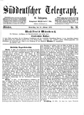 Süddeutscher Telegraph Donnerstag 16. Februar 1871