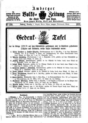 Amberger Volks-Zeitung für Stadt und Land Samstag 5. August 1871