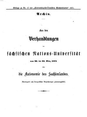 Siebenbürgisch-deutsches Wochenblatt Mittwoch 26. April 1871