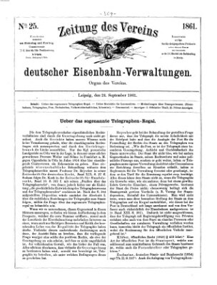 Zeitung des Vereins Deutscher Eisenbahnverwaltungen (Eisenbahn-Zeitung) Dienstag 24. September 1861