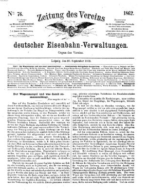 Zeitung des Vereins Deutscher Eisenbahnverwaltungen (Eisenbahn-Zeitung) Samstag 20. September 1862