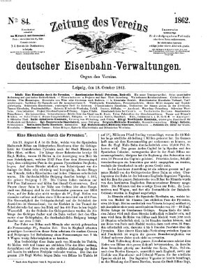 Zeitung des Vereins Deutscher Eisenbahnverwaltungen (Eisenbahn-Zeitung) Samstag 18. Oktober 1862