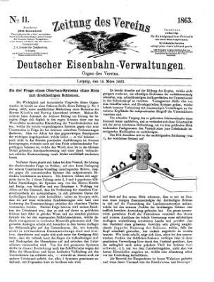 Zeitung des Vereins Deutscher Eisenbahnverwaltungen (Eisenbahn-Zeitung) Samstag 14. März 1863