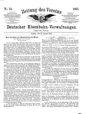 Zeitung des Vereins Deutscher Eisenbahnverwaltungen (Eisenbahn-Zeitung) Samstag 22. August 1863