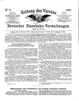 Zeitung des Vereins Deutscher Eisenbahnverwaltungen (Eisenbahn-Zeitung) Freitag 19. Februar 1869
