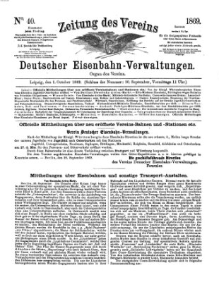 Zeitung des Vereins Deutscher Eisenbahnverwaltungen (Eisenbahn-Zeitung) Freitag 1. Oktober 1869