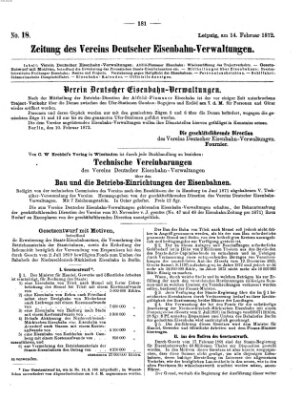 Zeitung des Vereins Deutscher Eisenbahnverwaltungen (Eisenbahn-Zeitung) Mittwoch 14. Februar 1872