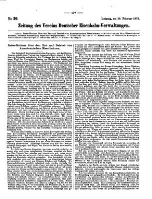 Zeitung des Vereins Deutscher Eisenbahnverwaltungen (Eisenbahn-Zeitung) Montag 19. Februar 1872