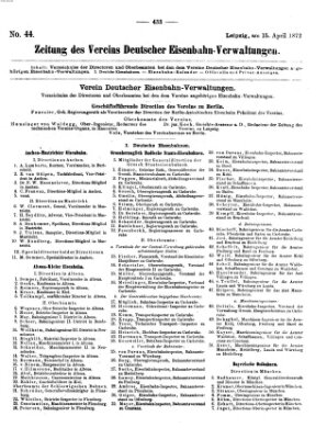 Zeitung des Vereins Deutscher Eisenbahnverwaltungen (Eisenbahn-Zeitung) Montag 15. April 1872