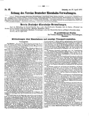 Zeitung des Vereins Deutscher Eisenbahnverwaltungen (Eisenbahn-Zeitung) Mittwoch 17. April 1872