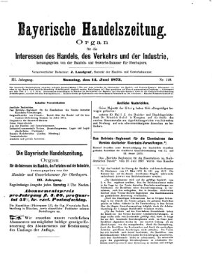 Bayerische Handelszeitung Samstag 14. Juni 1873