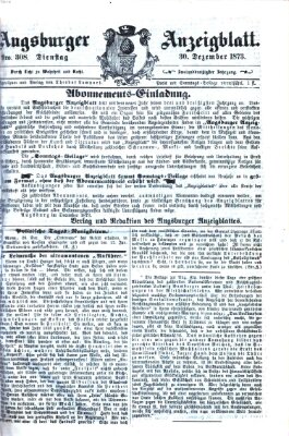 Augsburger Anzeigeblatt Dienstag 30. Dezember 1873