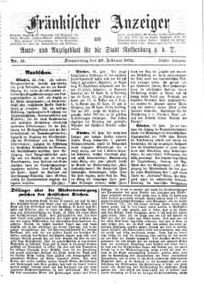 Fränkischer Anzeiger Donnerstag 29. Februar 1872