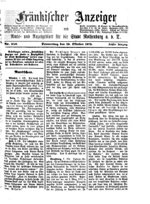 Fränkischer Anzeiger Donnerstag 10. Oktober 1872