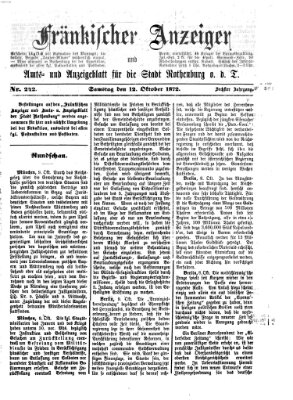 Fränkischer Anzeiger Samstag 12. Oktober 1872