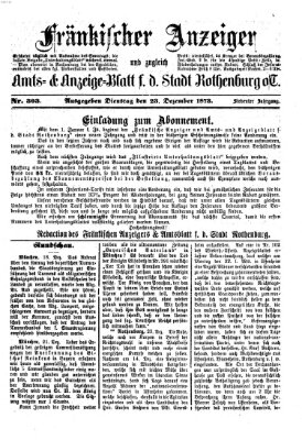 Fränkischer Anzeiger Dienstag 23. Dezember 1873