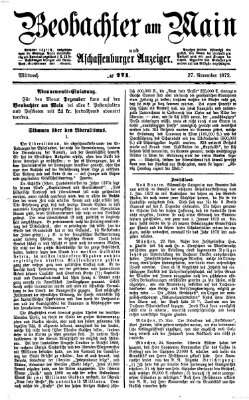 Beobachter am Main und Aschaffenburger Anzeiger Mittwoch 27. November 1872