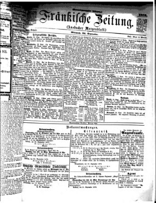 Fränkische Zeitung (Ansbacher Morgenblatt) Mittwoch 24. September 1873